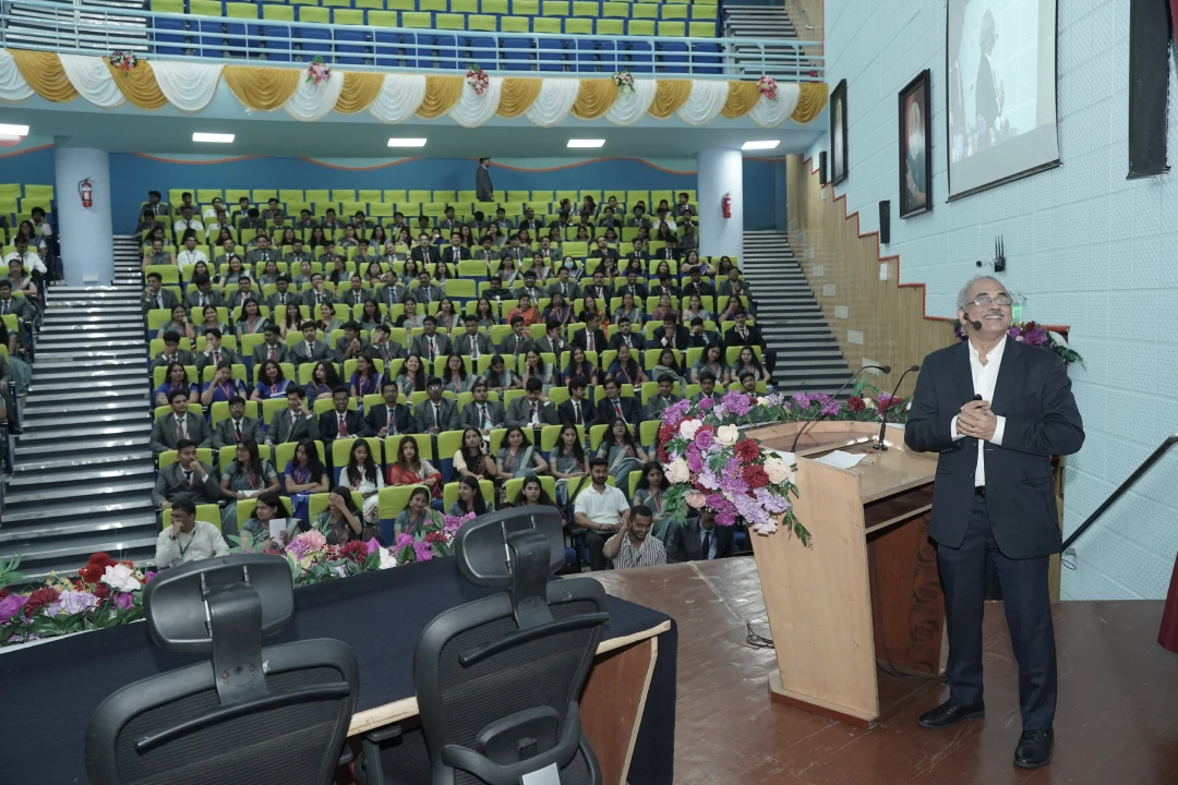 The Chief Guest - Sharing valuable insights with students in the auditorium