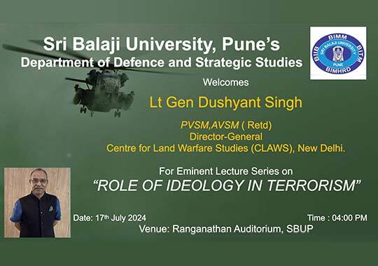 Lt. Gen. (retd.) Dushyant Singh, Director-General, CLAWS, talks on "Role of Ideology in Terrorism"